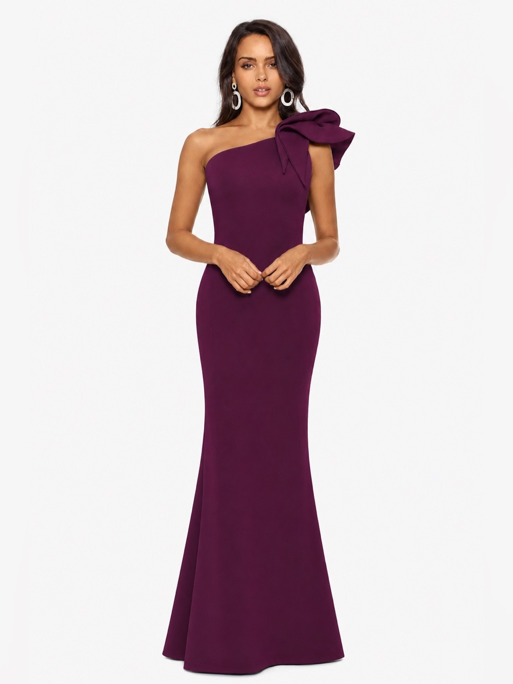 Betsy & Adam Plum One Shoulder Ruffle Gown SZ 8 NWT Formal Dress GALA MOB Guest